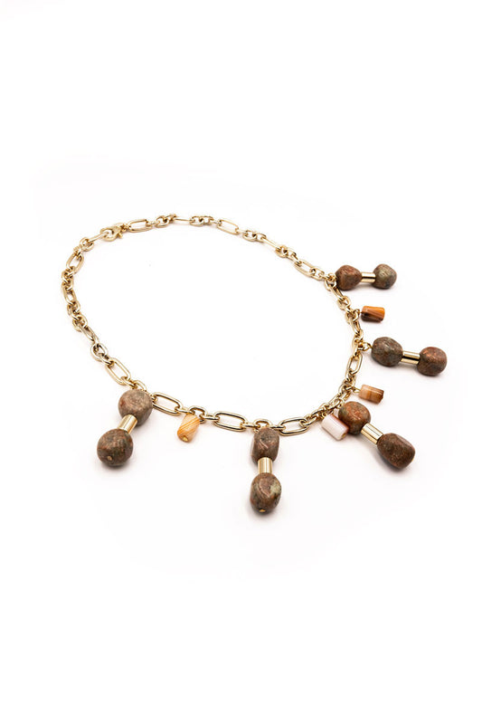 Gold chain necklace with Jasper pendants