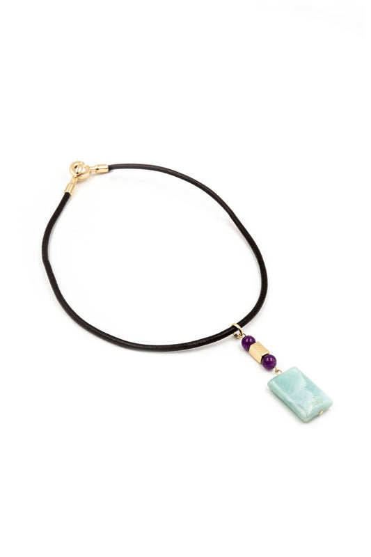 Leather chocker - Amazonite