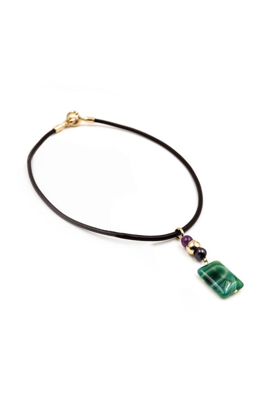 Leather chocker - Green Agate and Amethyst