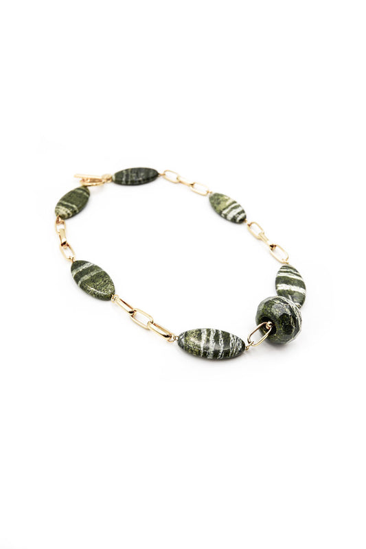 Dani Wheels - Serpentine Chrysotile golden necklace